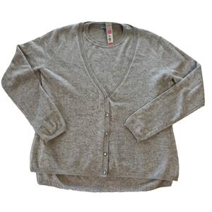 NWT Sweater Set BAY STUDIO 100% Cashmere Light Gray Decorative Buttons Cardigan